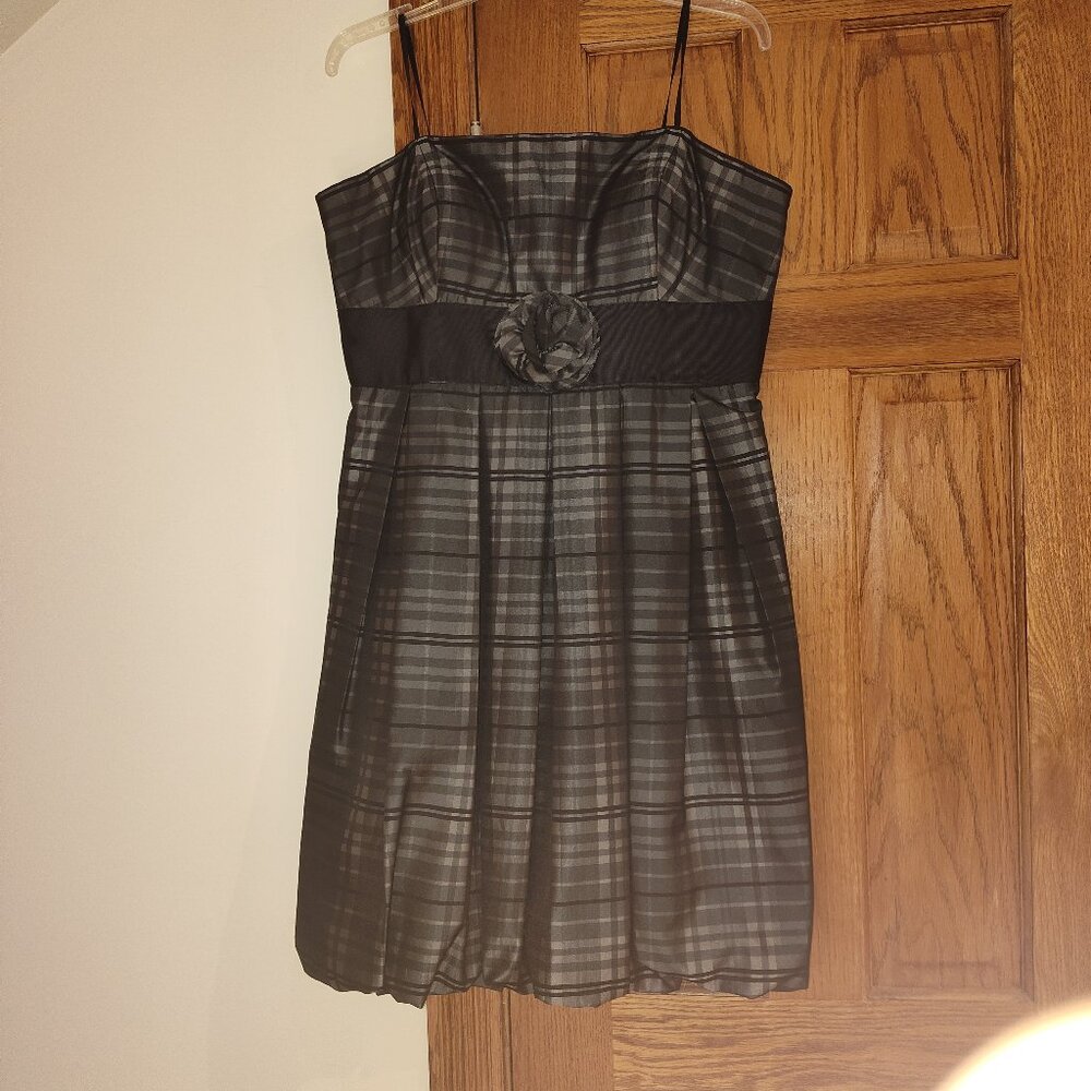 London Times Little Black Plaid Bubble Cocktail Dress Women's Size 14 Strapless